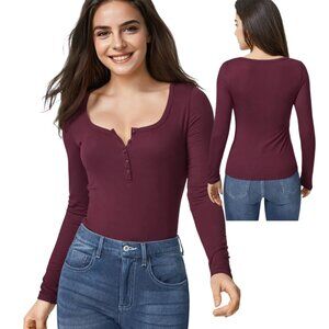 HALARA Long Sleeve Henley T Shirt Burgundy Large NWOT